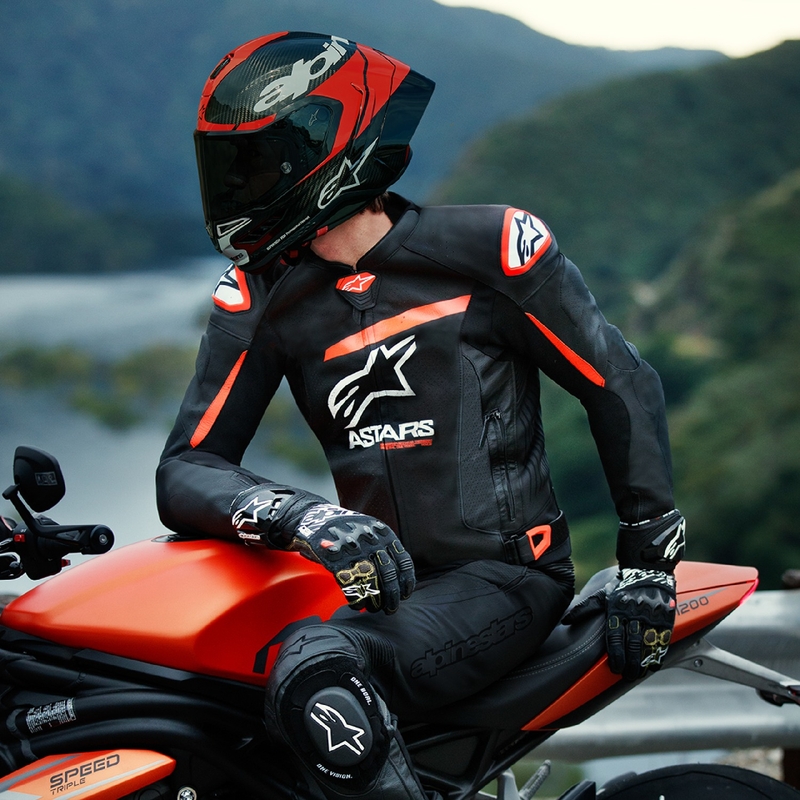 Geacă din piele moto Alpinestars GP plus R 4 Airflow negru-rosu fluo-alb