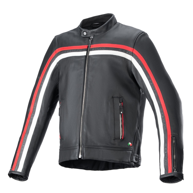 Geaca de piele moto Alpinestars Dyno negru-rosu-bej