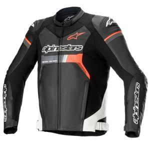 Geaca de piele moto Alpinestars GP Force Airflow negru-alb-rosu fluo