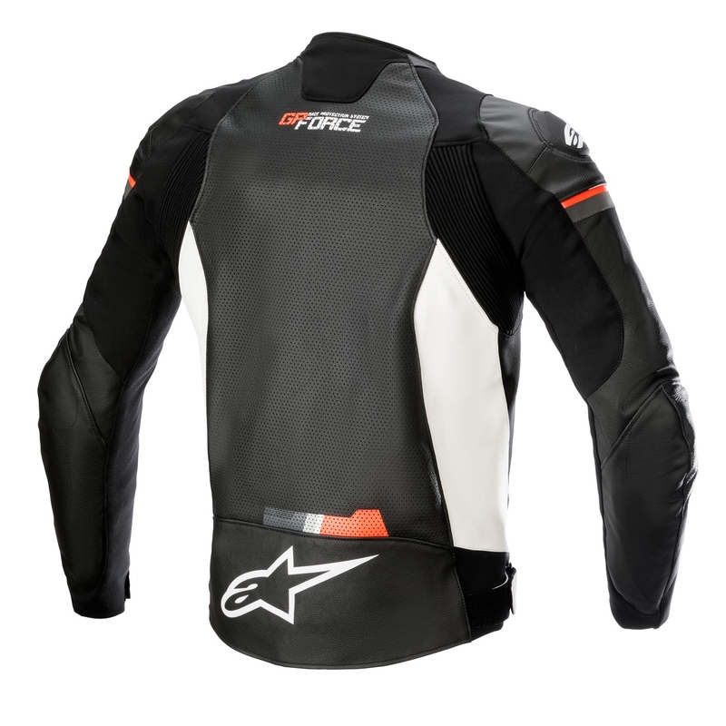 Geaca de piele moto Alpinestars GP Force Airflow negru-alb-rosu fluo