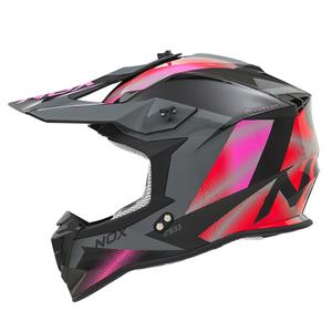 Casca motocross dama NOX N633 roz fluo-rosu-gri