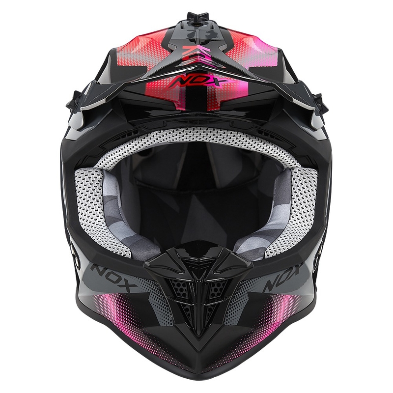 Casca motocross dama NOX N633 roz fluo-rosu-gri