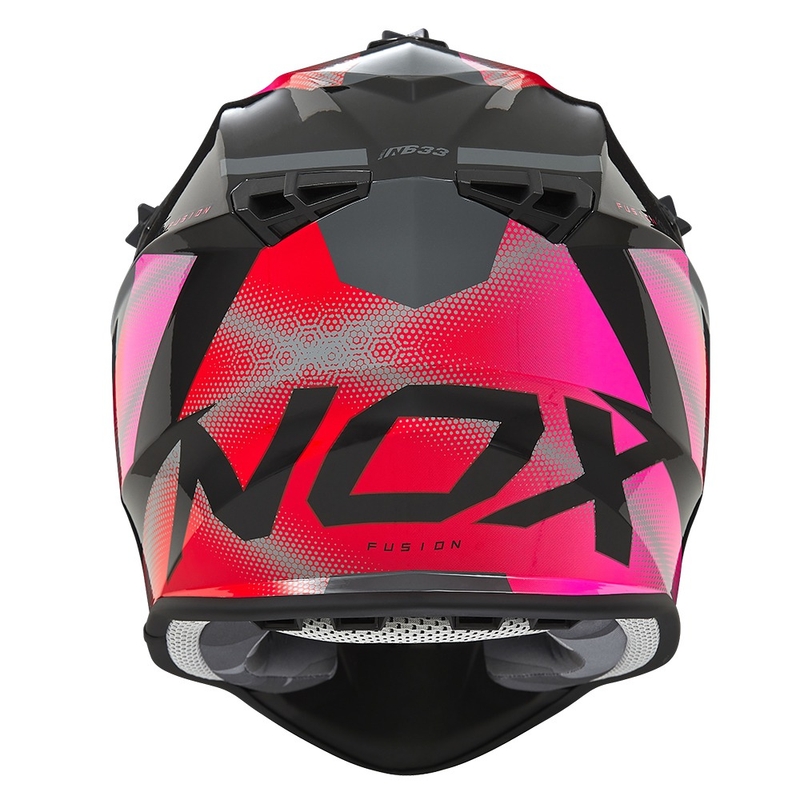Casca motocross dama NOX N633 roz fluo-rosu-gri