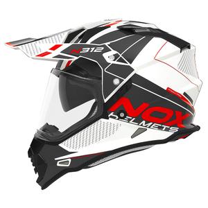 Casca Enduro NOX N312 Drone alb-negru-rosu