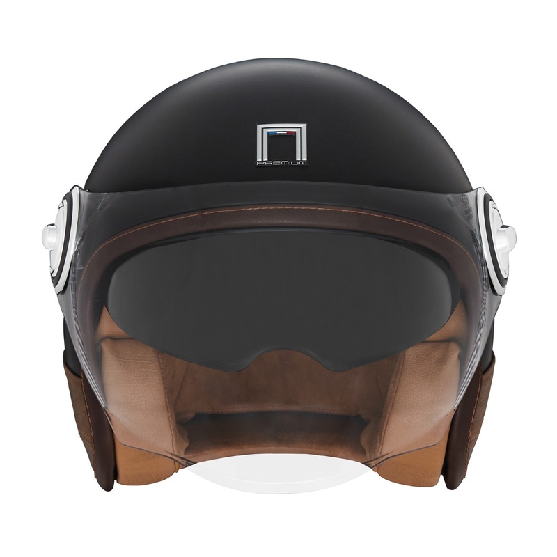 Casca de motocicleta NOX PREMIUM Heritage neagra mata cu piele maro