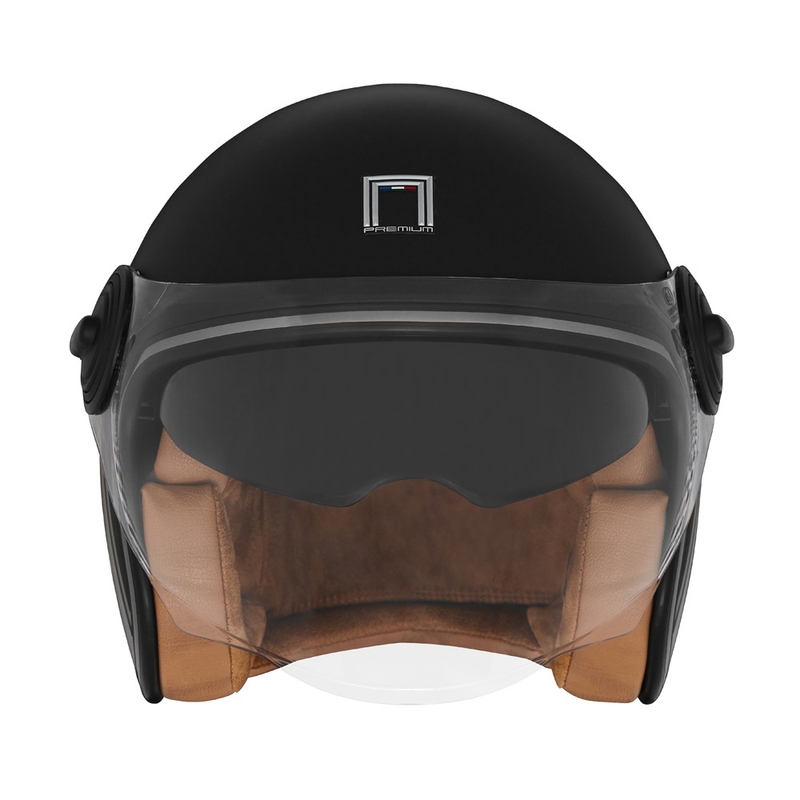 Casca de motocicleta NOX PREMIUM Heritage neagra mata cu piele maro