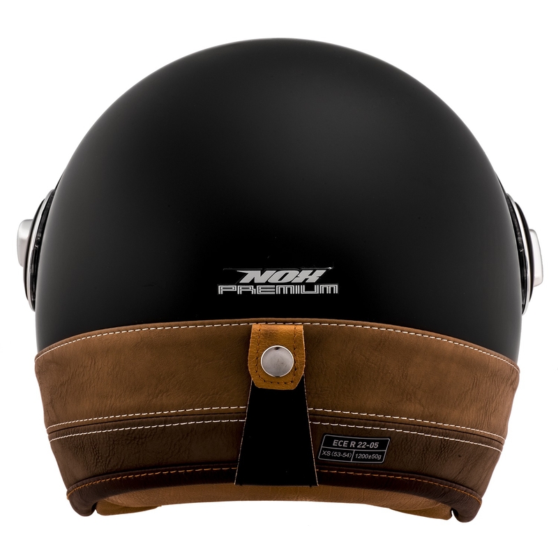 Casca de motocicleta NOX PREMIUM Heritage neagra mata cu piele maro