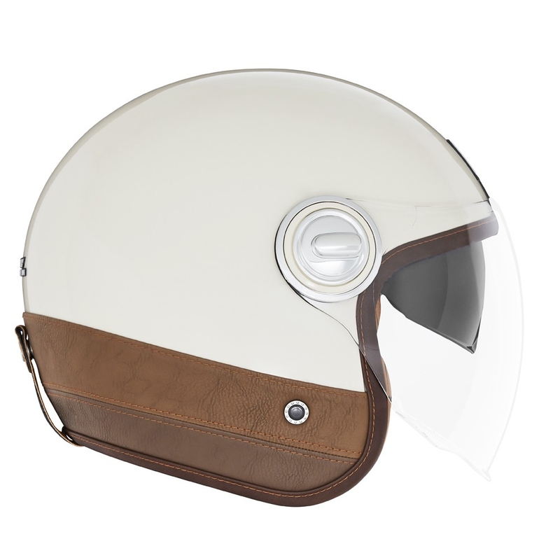 Cască de motocicletă NOX PREMIUM Heritage Open Face, alb-crem, cu piele maro