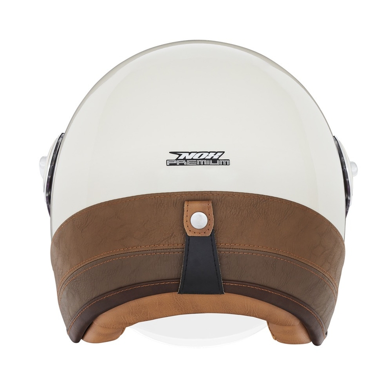 Cască de motocicletă NOX PREMIUM Heritage Open Face, alb-crem, cu piele maro