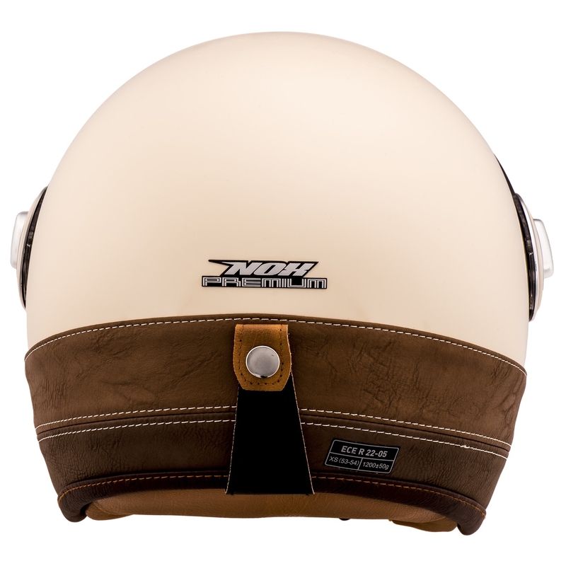 Cască de motocicletă NOX PREMIUM Heritage Open Face, alb-crem, cu piele maro