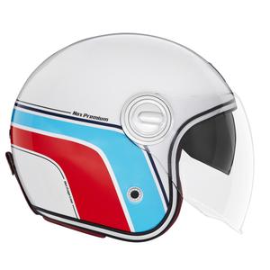 Casca moto deschisa NOX PREMIUM Heritage alb-albastru-rosu