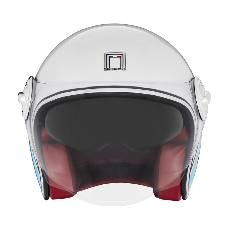 Casca moto deschisa NOX PREMIUM Heritage alb-albastru-rosu