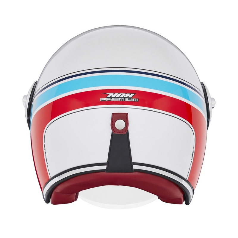 Casca moto deschisa NOX PREMIUM Heritage alb-albastru-rosu