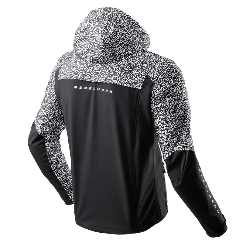 Jachetă de motocicletă softshell Rebelhorn Slash Noriaki alb-negru