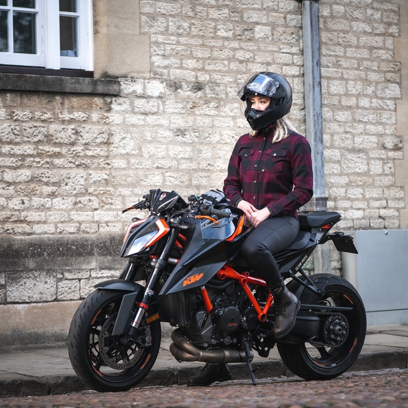 Cămașă moto damă Oxford Kickback 2.0 roșu-negru