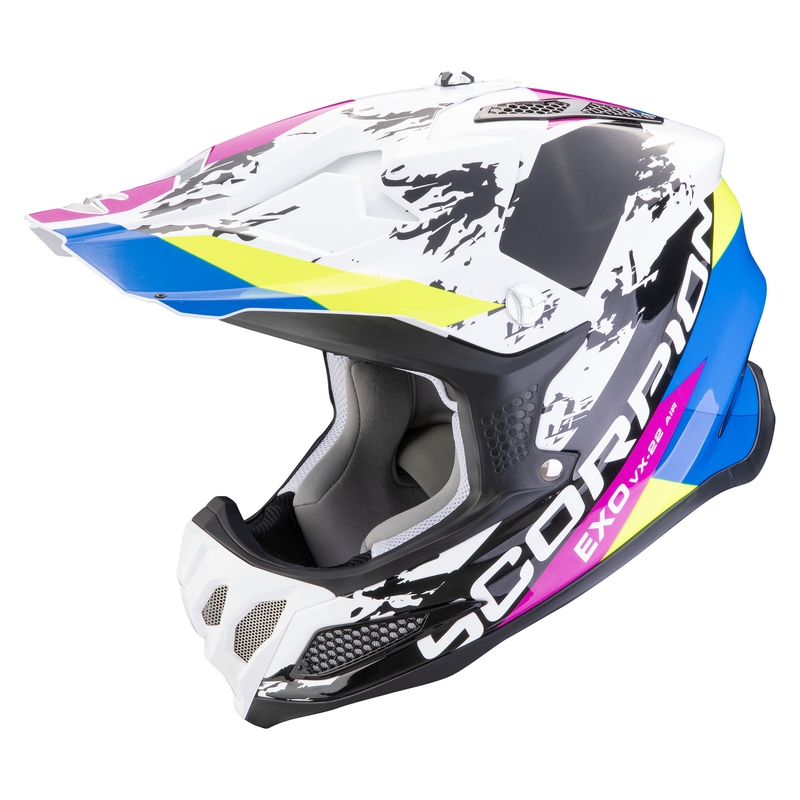 Casca motocross Scorpion VX-22 Air CX alb-negru-albastru lichidare