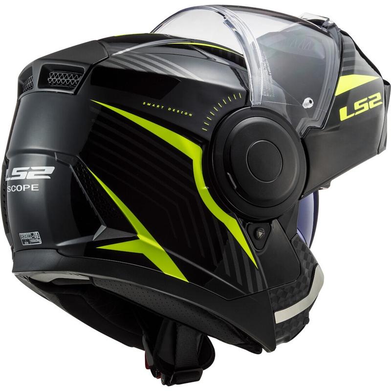 Casca de motocicleta rabatabila LS2 FF902 Scope Skid negru-galben fluo - II. calitate