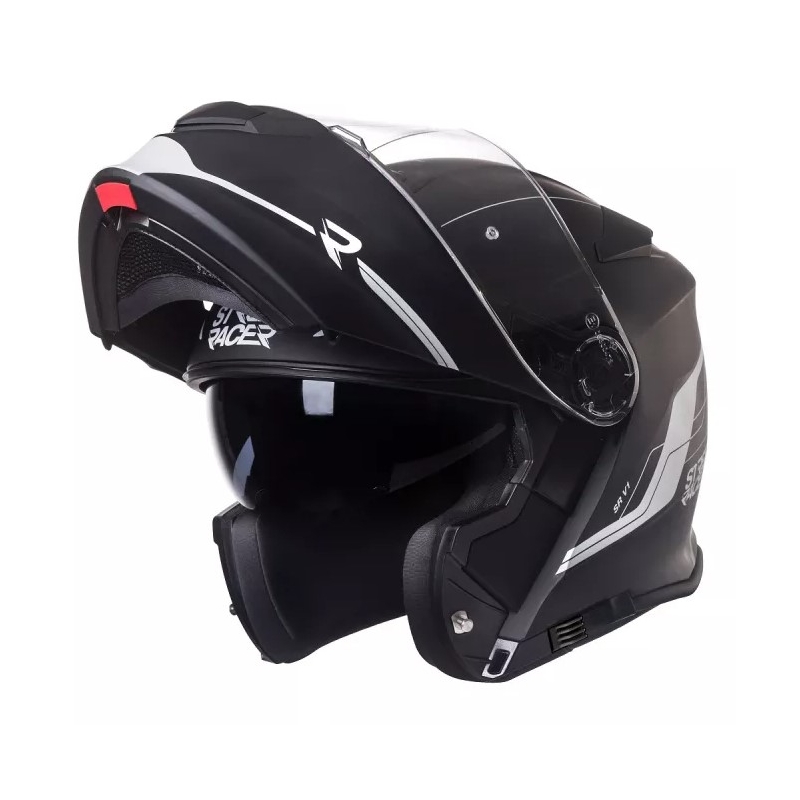Cască de motocicletă flip-up Street Racer SR V1 negru-alb - II. calitate
