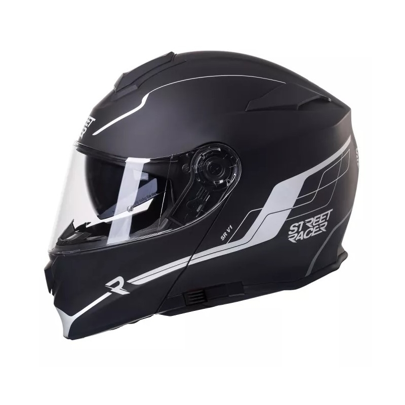 Cască de motocicletă flip-up Street Racer SR V1 negru-alb - II. calitate