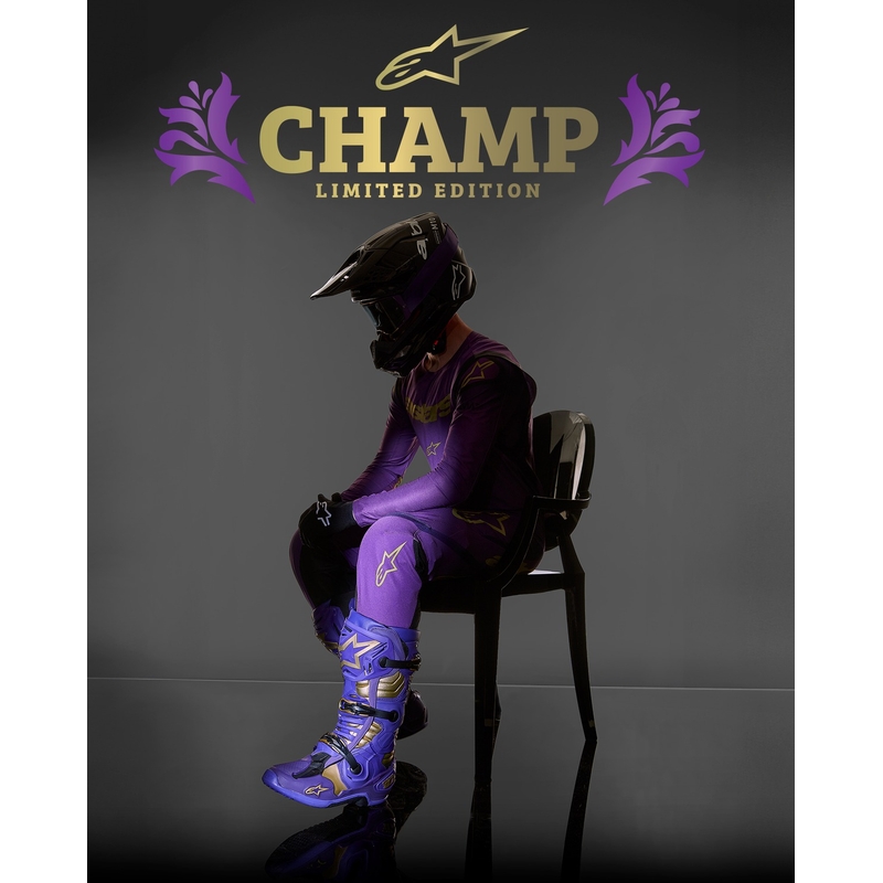 Cizme de motocicletă Alpinestars Tech 10 Ediție limitată Champ Purple-Gold
