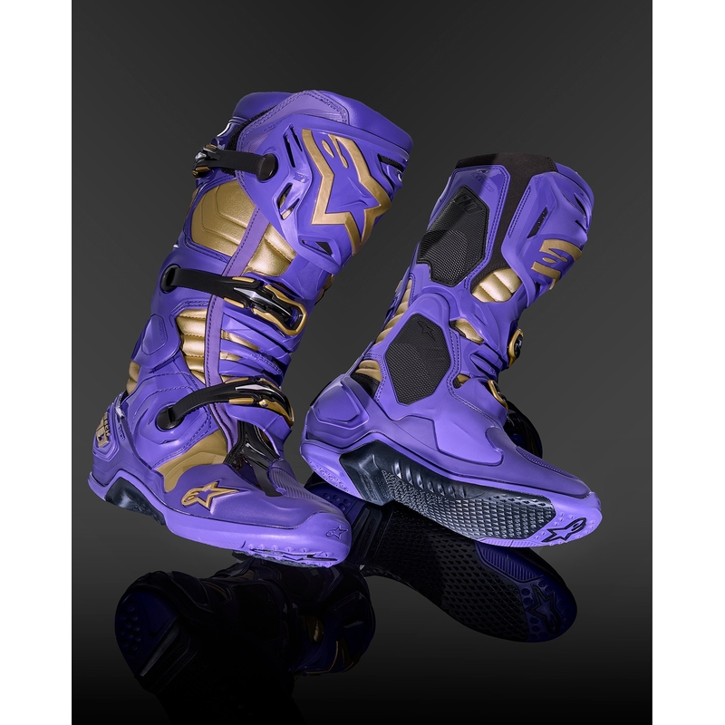 Cizme de motocicletă Alpinestars Tech 10 Ediție limitată Champ Purple-Gold