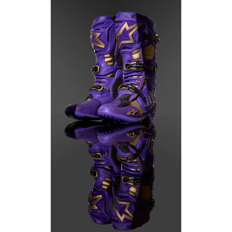 Cizme de motocicletă Alpinestars Tech 10 Ediție limitată Champ Purple-Gold