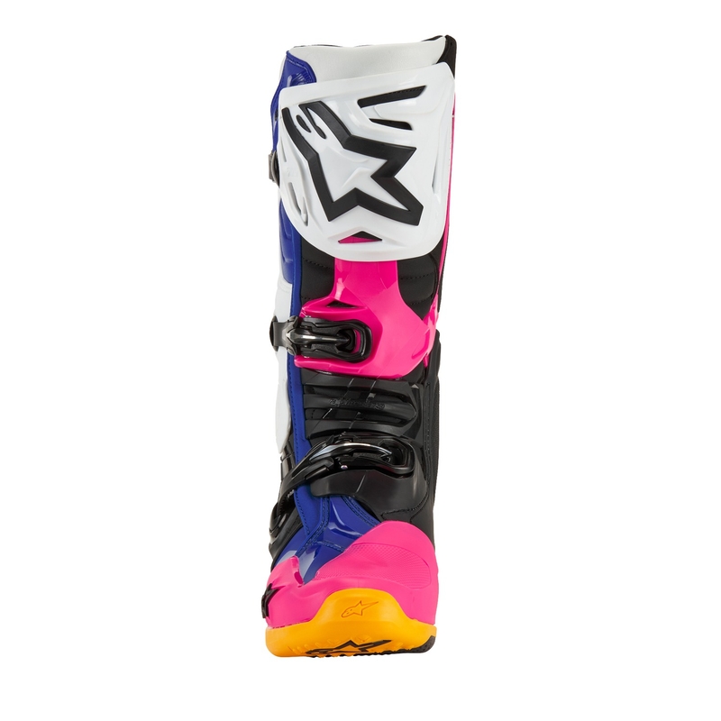 Ghete de motocicletă Alpinestars Tech 10 Limited Edition Coast Alb-Bleumarin-Roz-Galben Fluo-Portocaliu-Negru