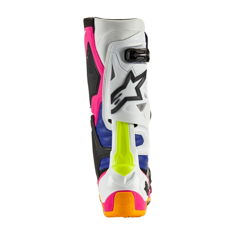 Ghete de motocicletă Alpinestars Tech 10 Limited Edition Coast Alb-Bleumarin-Roz-Galben Fluo-Portocaliu-Negru