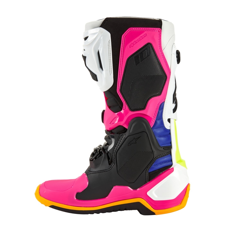 Ghete de motocicletă Alpinestars Tech 10 Limited Edition Coast Alb-Bleumarin-Roz-Galben Fluo-Portocaliu-Negru