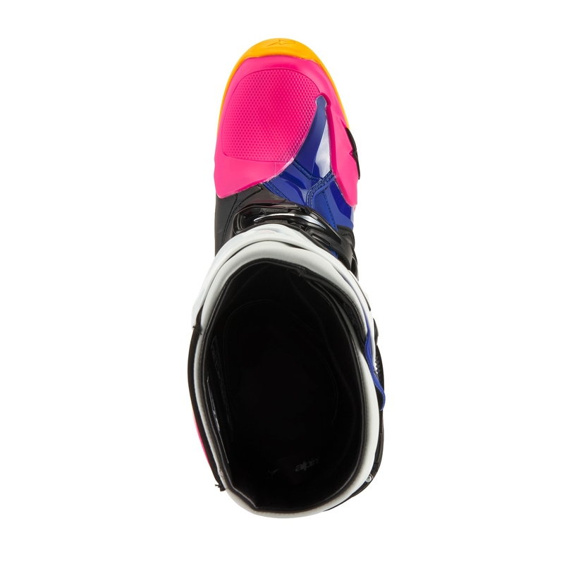 Ghete de motocicletă Alpinestars Tech 10 Limited Edition Coast Alb-Bleumarin-Roz-Galben Fluo-Portocaliu-Negru