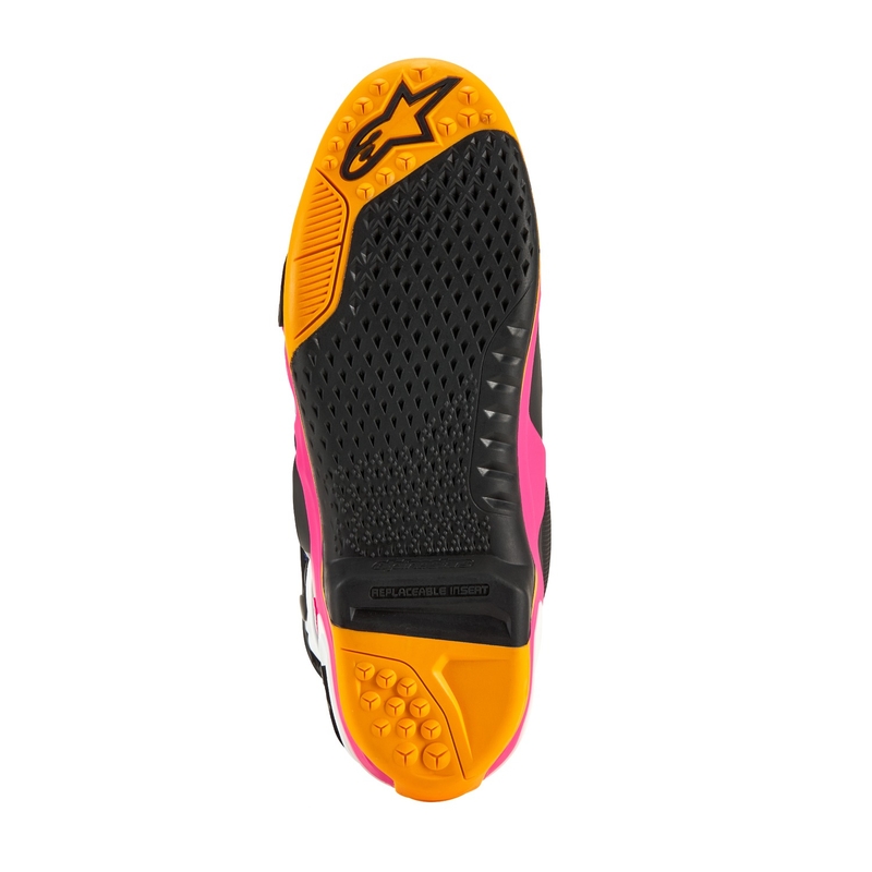 Ghete de motocicletă Alpinestars Tech 10 Limited Edition Coast Alb-Bleumarin-Roz-Galben Fluo-Portocaliu-Negru
