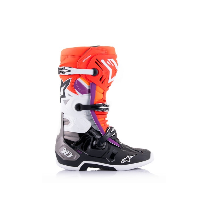 Ghete moto Alpinestars Tech 10 portocaliu-galben-violet-alb-negru