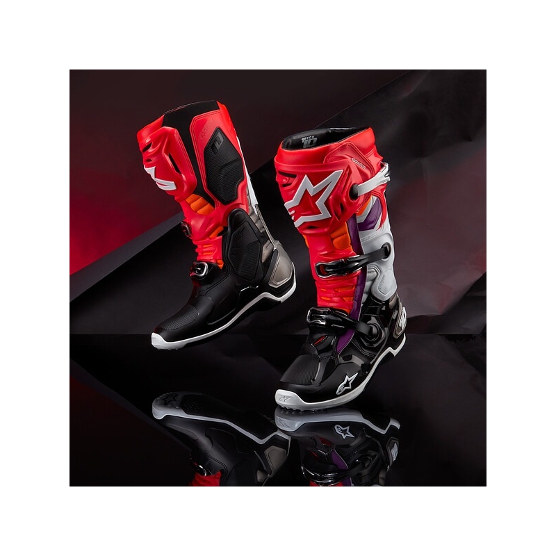 Ghete moto Alpinestars Tech 10 portocaliu-galben-violet-alb-negru