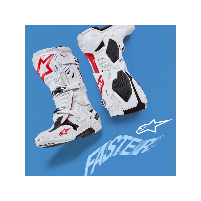 Ghete Moto Alpinestars Tech 10 Supervented Perforate Alb-Roșu-Negru