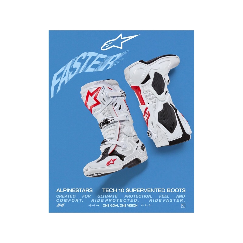 Ghete Moto Alpinestars Tech 10 Supervented Perforate Alb-Roșu-Negru