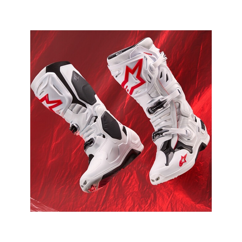 Ghete Moto Alpinestars Tech 10 Supervented Perforate Alb-Roșu-Negru