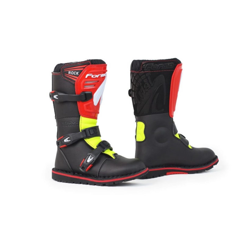 Pantofi moto pentru copii Forma Rock negru-galben-rosu