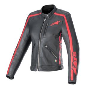 Jachetă de motocicletă din piele pentru femei Alpinestars Stella Dyno Negru-Roșu