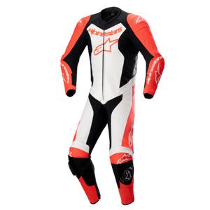 Costum moto dintr-o bucată din piele Alpinestars GP Force Lurv roșu fluo-alb-negru
