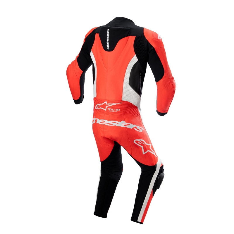 Costum moto dintr-o bucată din piele Alpinestars GP Force Lurv roșu fluo-alb-negru