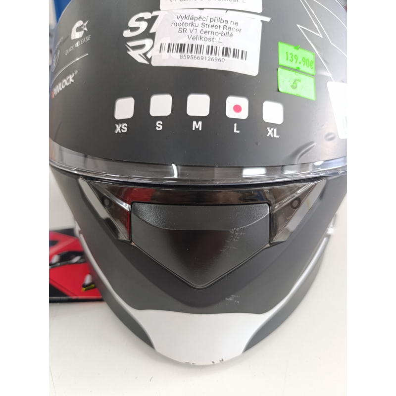 Cască de motocicletă flip-up Street Racer SR V1 negru-alb - II. calitate