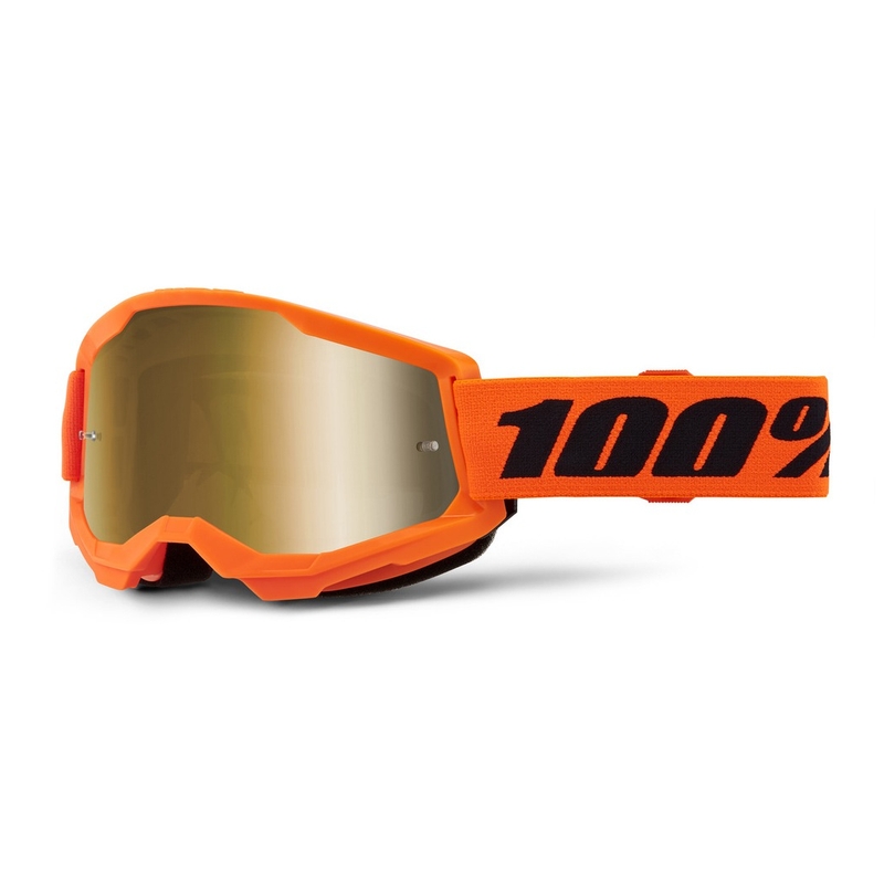 Ochelari de motocros pentru copii 100% STRATA 2 portocaliu (plexi cu oglinzi aurii)