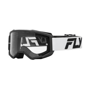 Ochelari de motocross FLY Racing Focus 2024 alb-negru cu plexiglas transparent