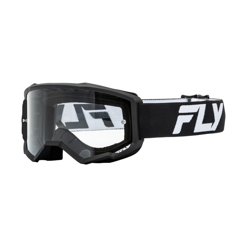 Ochelari de motocross FLY Racing Focus alb-negru cu plexiglas transparent