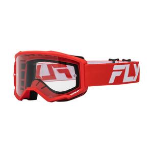 Ochelari de motocross FLY Racing Focus roșu-alb cu plexiglas transparent