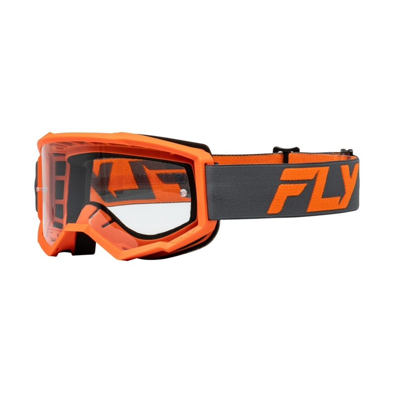 Ochelari de motocross pentru copii FLY Racing Focus negru-portocaliu cu plexiglas transparent