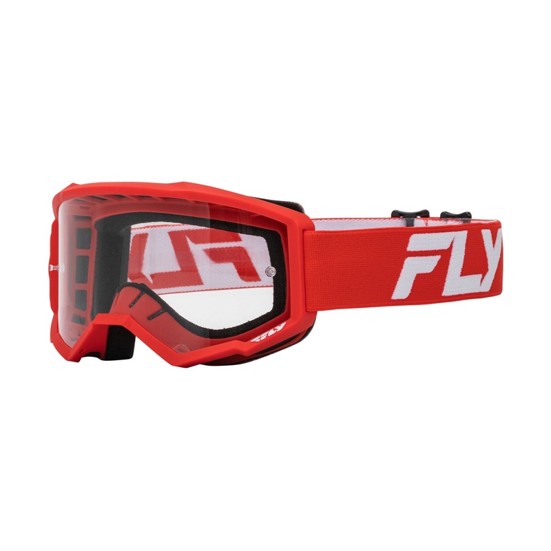 Ochelari de protecție motocross pentru copii FLY Racing Focus roșu-alb cu plexiglas transparent