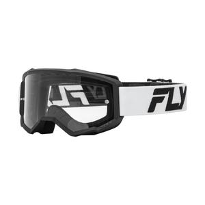 Ochelari de protecție motocross pentru copii FLY Racing Focus alb-negru cu plexiglas transparent