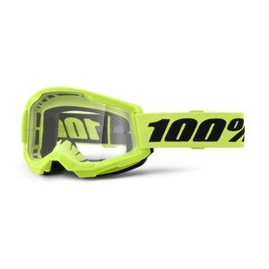 Ochelari motocross pentru copii 100% STRATA 2 galben neon (plexiglas transparent)