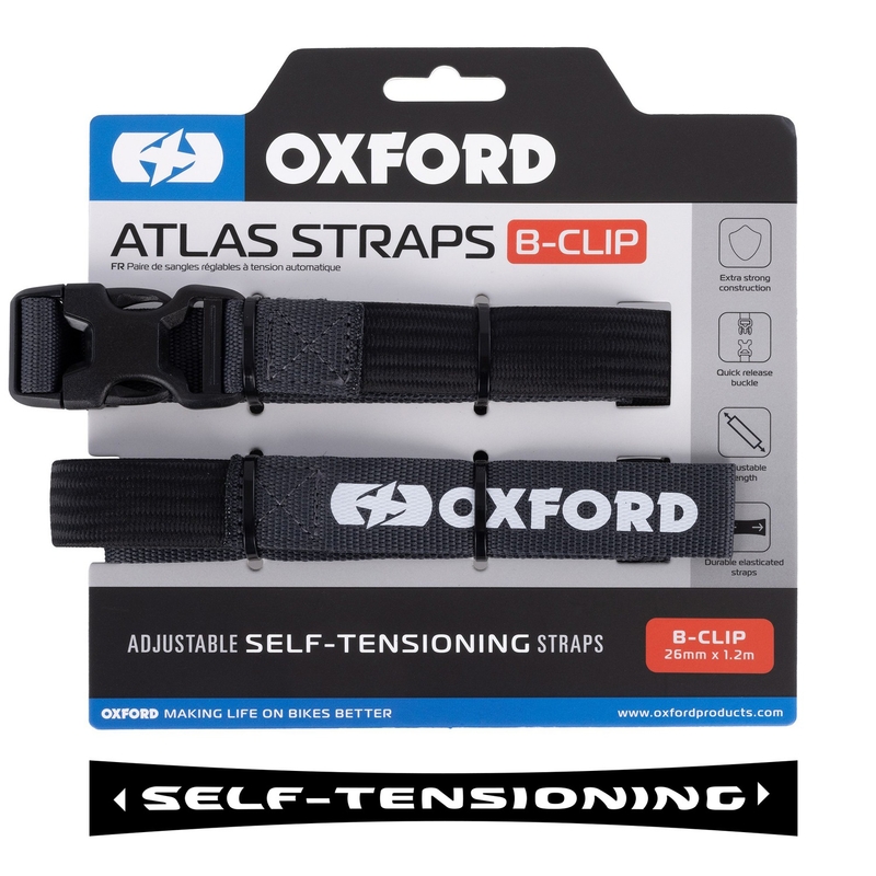 Curele pentru bagaje Oxford Atlas B-Clip 2 buc gri 26 mm x 1,2 m